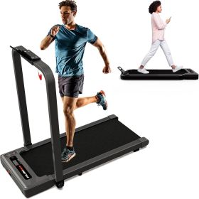 Walking Machine Under Desk Treadmill With Armrests 2.5 HP Foldable 300 Lbs Weight Capacity 15 Wide Running Belt Remote Control LED Display Suitab (Color: Black)