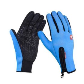 Winter Gloves Touch Screen Riding Motorcycle Sliding Waterproof Sports Gloves With Fleece (Option: Sky blue-M)
