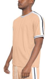 STRIPED TAPE SHORT SLEEVE TSHIRT (Color: SAND, size: M)