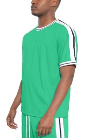 STRIPED TAPE SHORT SLEEVE TSHIRT (Color: JADE, size: L)