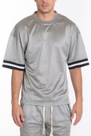 MESH SLEEVE TAPE ATHLETIC TSHIRT (Color: Grey, size: S)