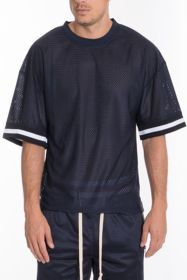 MESH SLEEVE TAPE ATHLETIC TSHIRT (Color: NAVY, size: XL)