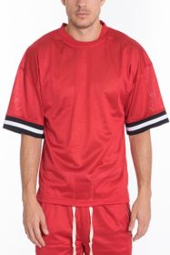 MESH SLEEVE TAPE ATHLETIC TSHIRT (Color: Red, size: L)