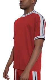 STRIPED TAPE SHORT SLEEVE TSHIRT (Color: Red, size: M)