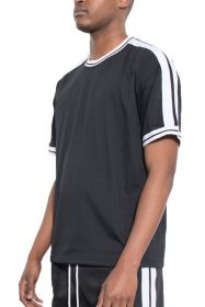 STRIPED TAPE SHORT SLEEVE TSHIRT (Color: Black, size: L)