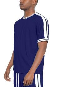 STRIPED TAPE SHORT SLEEVE TSHIRT (Color: NAVY, size: 3XL)