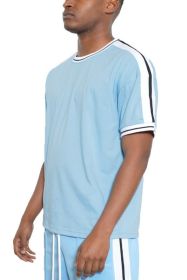 STRIPED TAPE SHORT SLEEVE TSHIRT (Color: LIGHT BLUE, size: S)