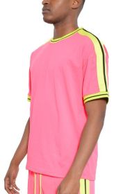 STRIPED TAPE SHORT SLEEVE TSHIRT (Color: Pink, size: 2XL)