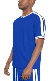STRIPED TAPE SHORT SLEEVE TSHIRT (Color: ROYAL, size: 3XL)