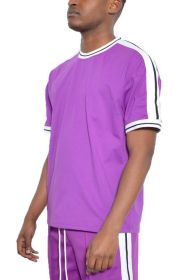STRIPED TAPE SHORT SLEEVE TSHIRT (Color: Purple, size: M)