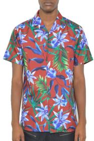 MENS TROPICAL RED BUTTON DOWN SHIRT PRINT (Color: BURGUNDY, size: L)