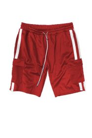 Two Stripe Cargo Pouch Shorts (Color: RED WHITE, size: L)