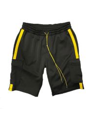 Two Stripe Cargo Pouch Shorts (Color: black yellow, size: 2XL)