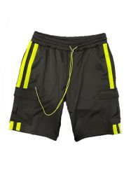Two Stripe Cargo Pouch Shorts (Color: black lime, size: 3XL)