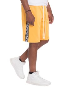 Weiv Mens Checkered Stripe Track Shorts (Color: Yellow, size: 2XL)