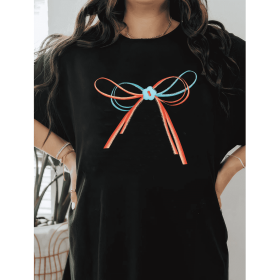 Casual Women's Cotton T-Shirt with Bow Detail - Trendy and Comfortable for Every Season (Style: 371)