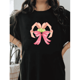 Casual Women's Cotton T-Shirt with Bow Detail - Trendy and Comfortable for Every Season (Style: 366)
