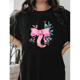 Casual Women's Cotton T-Shirt with Bow Detail - Trendy and Comfortable for Every Season (Style: 375)