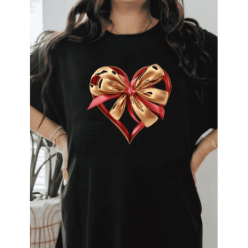 Casual Women's Cotton T-Shirt with Bow Detail - Trendy and Comfortable for Every Season (Style: 390)